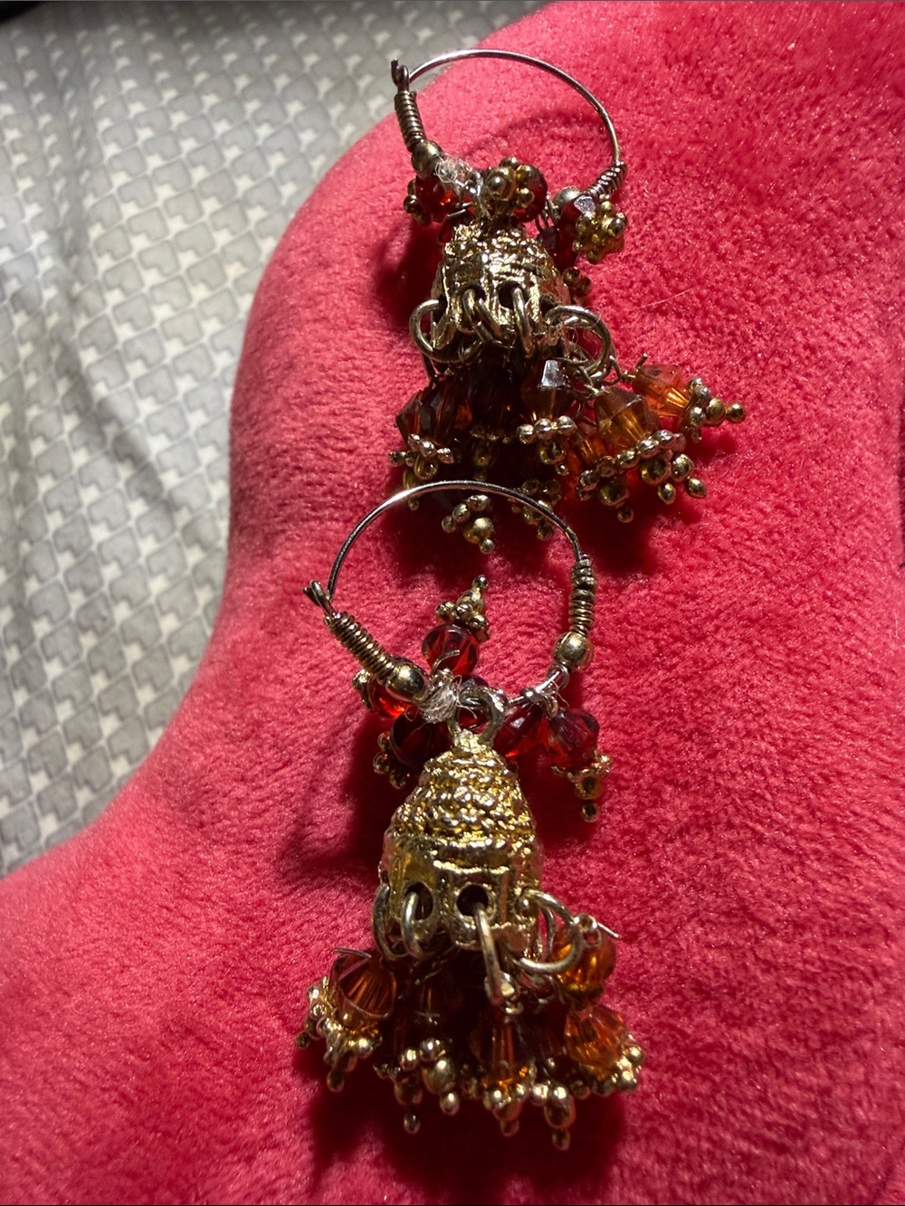 Gold and Amber and red colored Jhumka Hoop Earrings - Women Jewelry